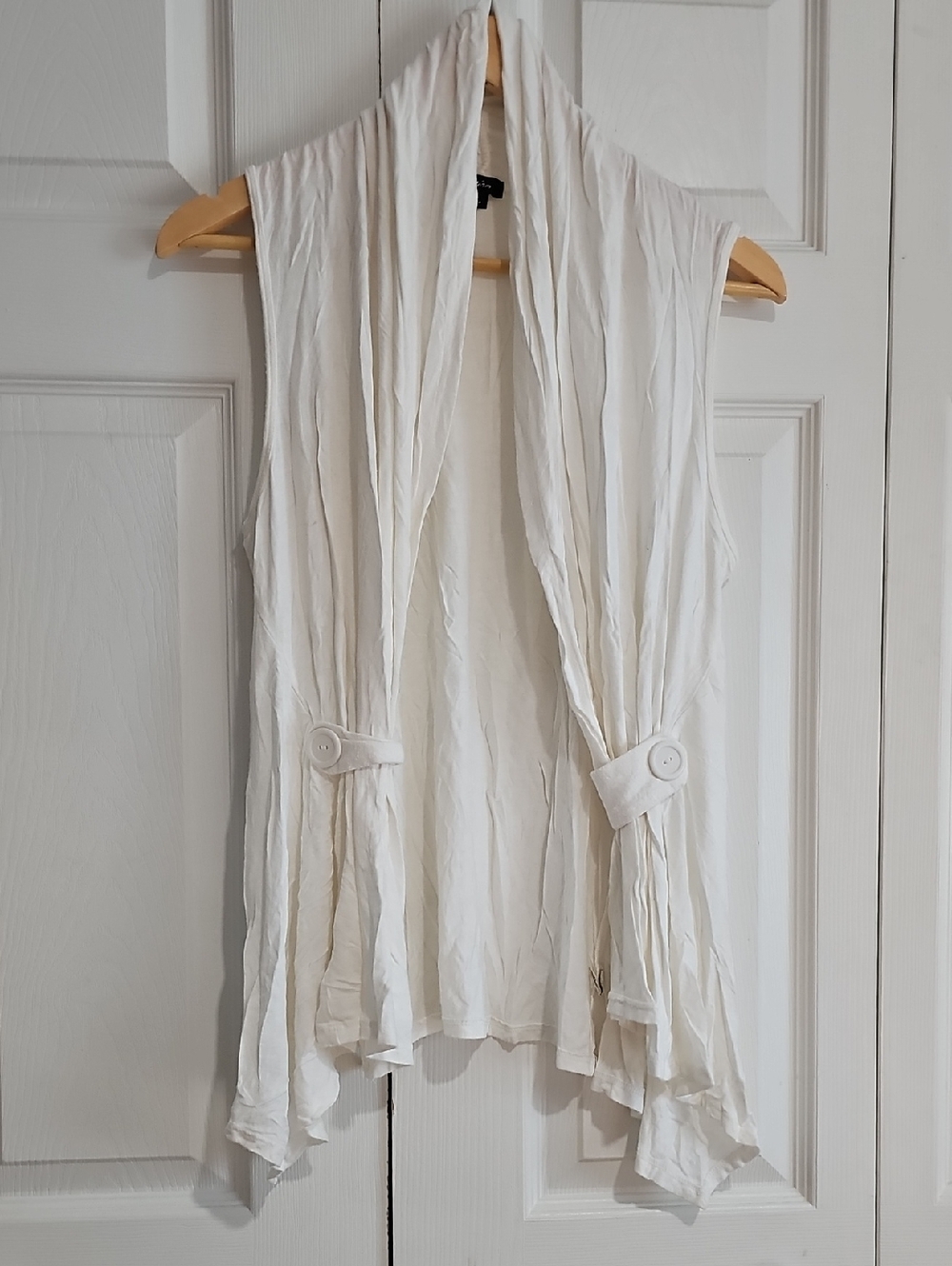 ✨🤍 Storm White Draped Open Front Sleeveless Cardigan Vest Size L 🤍✨
